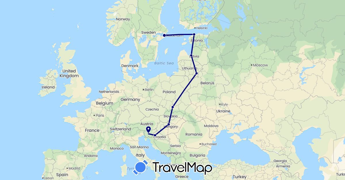 TravelMap itinerary: driving in Estonia, Croatia, Hungary, Lithuania, Latvia, Poland, Sweden, Slovenia (Europe)